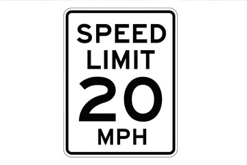 Speed limit 20 mph road traffic sign vector illustration. White rectangular street sign with black text. Printable traffic control symbol for automotive safety design