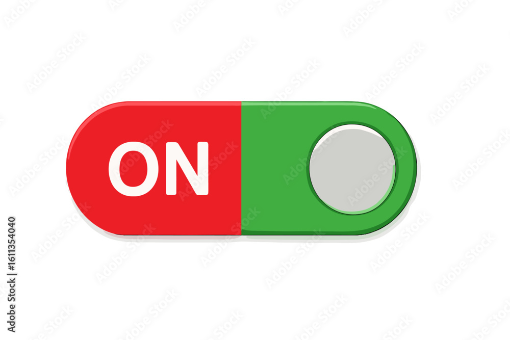Poster toggle switch button interface element on position power control ui component green red activation s