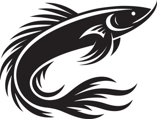 Naklejka premium Minimal Black Fish Logo Vector – Silhouette Icon for Seafood and Fishing Brand Design