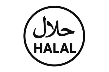 Halal certification logo symbol Islamic food label Arabic text circle badge Muslim dietary religious mark product packaging sticker vector illustration transparent background
