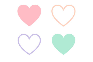 Heart shape icon set love symbol collection. Pastel pink green purple peach colors. Filled outline romantic Valentine design elements. Vector graphic illustration