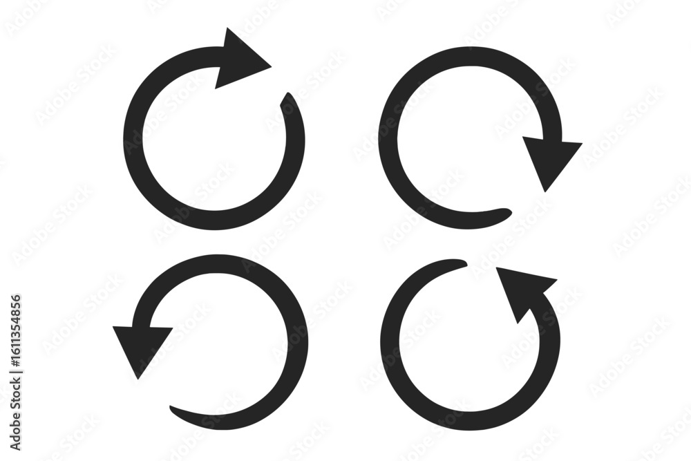 Poster refresh reload rotation icons set. circular curved arrows collection. clockwise cycle repeat loop sy