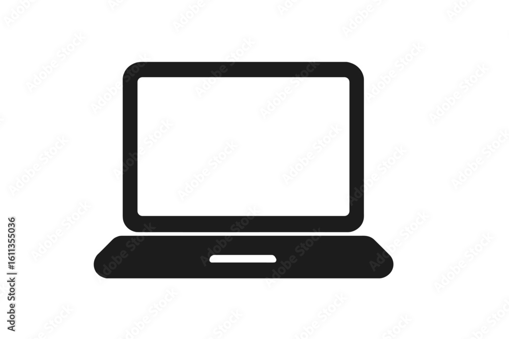Poster laptop computer icon notebook symbol technology device. business office work equipment graphic eleme
