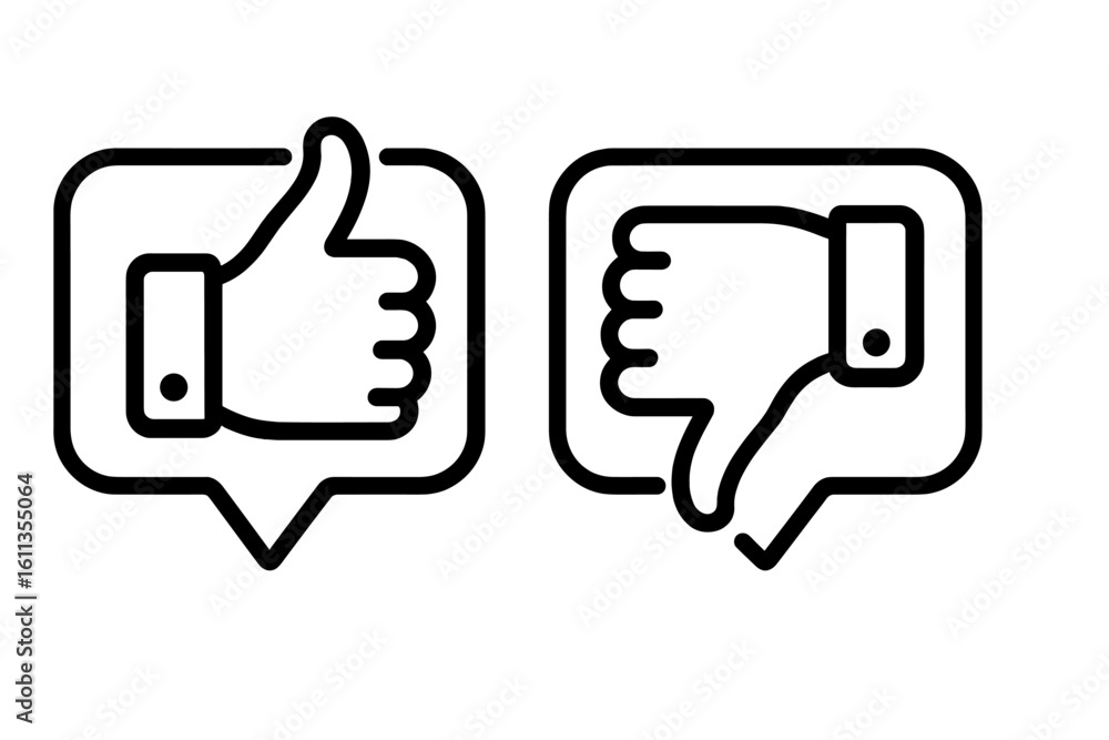 Poster like dislike thumbs up down feedback approval rating review social media interface button icon vecto