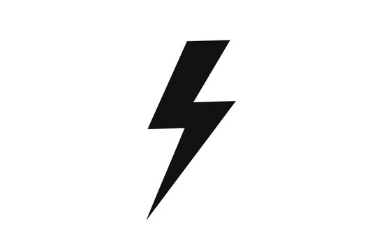 Black lightning bolt electric energy symbol silhouette. High voltage power hazard sign. Flat thunderbolt icon for electricity and speed. Isolated vector, transparent background