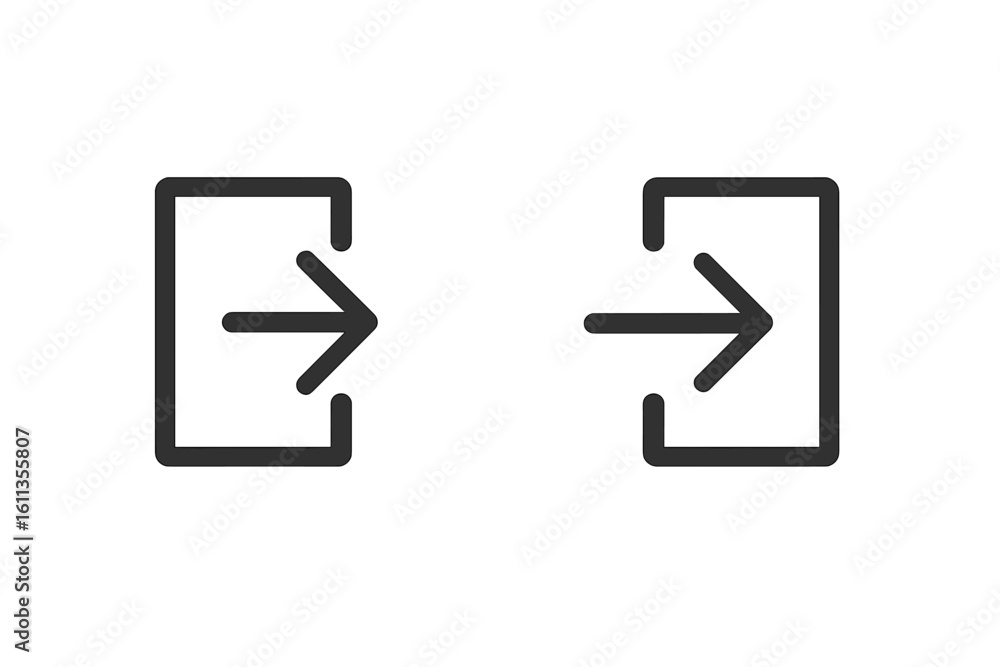 Poster login and logout line icons set. enter and exit arrows in doorway outline. sign in and sign out symb