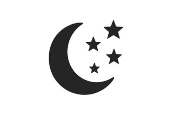 Obraz premium Crescent moon with twinkling stars vector illustration. Flat night sky icon for sleep, bedtime, astronomy, lunar phases pictogram, silhouette isolated on transparent background.