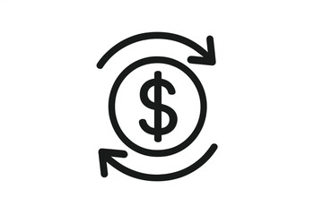 Currency exchange and money transfer icon with circular arrows around dollar sign. Financial transaction, refund, recurring payment, fintech app UI symbol, banking finance concept vector