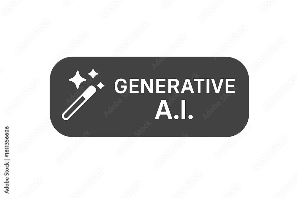 Poster generative ai magic wand badge icon, black rounded rectangle button label for app, website ui ux, ar