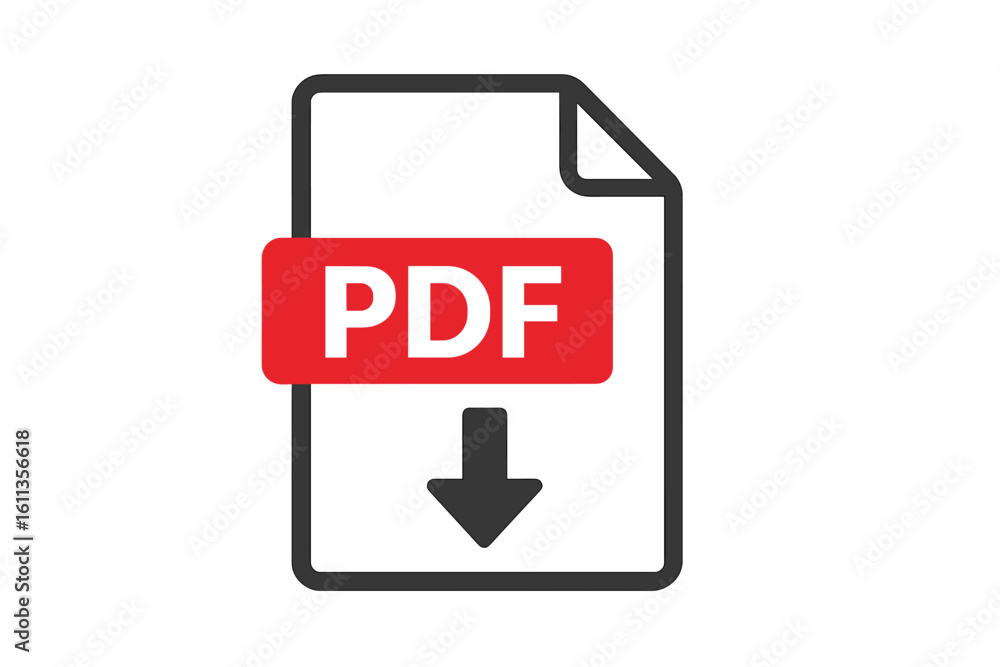 Poster pdf document download icon with arrow, flat line style paper sheet symbol, digital file format picto