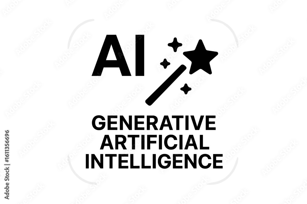 Poster generative ai magic wand icon for app interface button, creative artificial intelligence symbol with