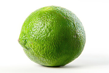 A fresh, whole green lime isolated on a white background, showcasing its vibrant color and textured skin.