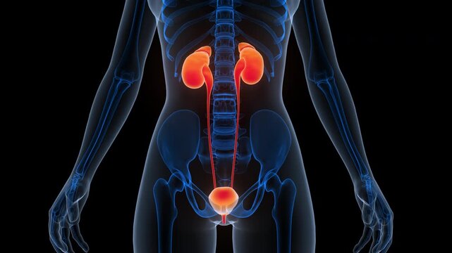 Human Urinary System Kidneys with Bladder Anatomy Animation Concept