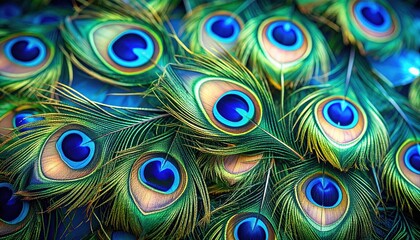 Obraz premium Close-up of Vibrant Peacock Feathers Displaying Exquisite Detail