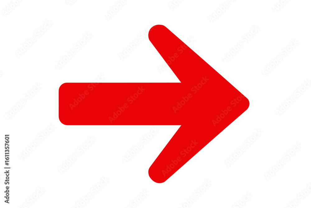 Poster bold red right arrow vector icon for direction, navigation pointer, forward movement, next page butt