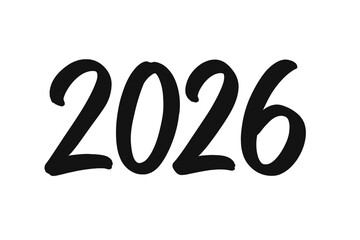 Bold Hand-Painted &ldquo;2026&rdquo; Brush Script for New Year Celebrations, Modern Black Calligraphy Numerals Ideal for Posters, Banners, Websites, Calendars, Greeting Cards, Transparent PNG Vector Illustration
