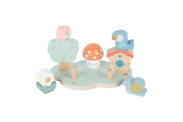 Whimsical pastel figures and birdhouse isolated on transparent background