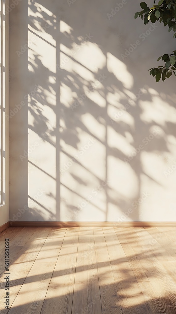 Poster sunlight streams through a window casting shadows on the floor