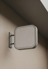 Blank square store sign hanging on a wall, ready for a custom logo or text, perfect for business advertising.