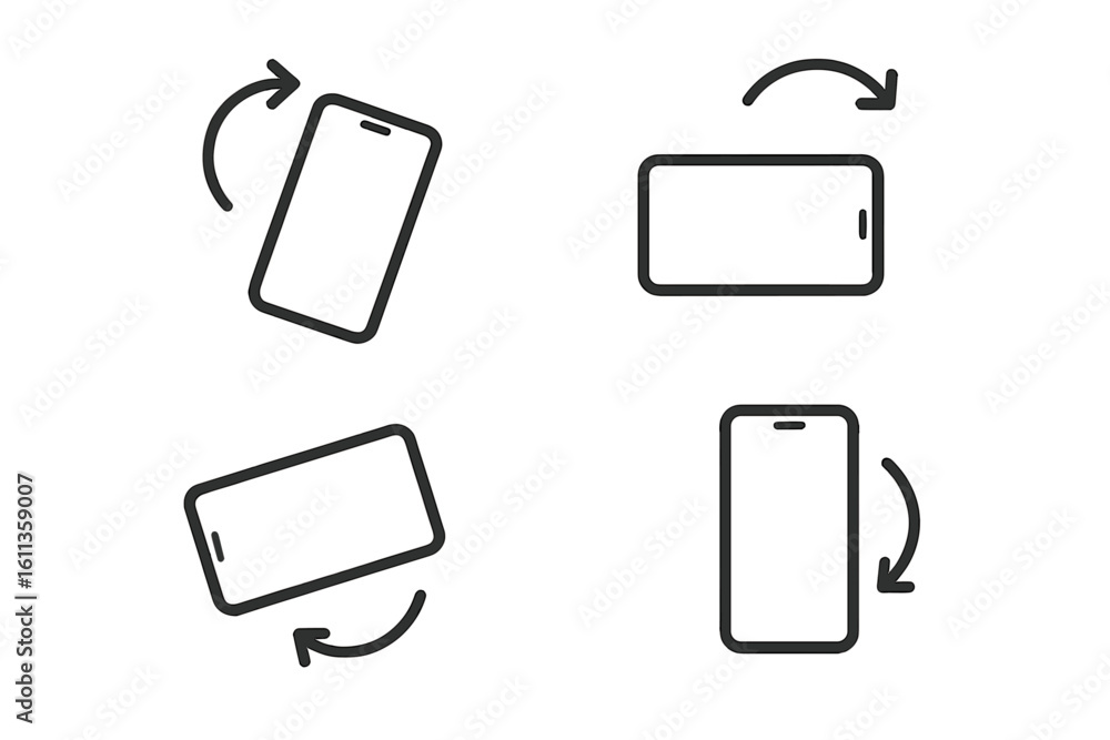 Poster mobile device rotation icon set. smartphone tablet orientation symbol. portrait landscape rotate arr