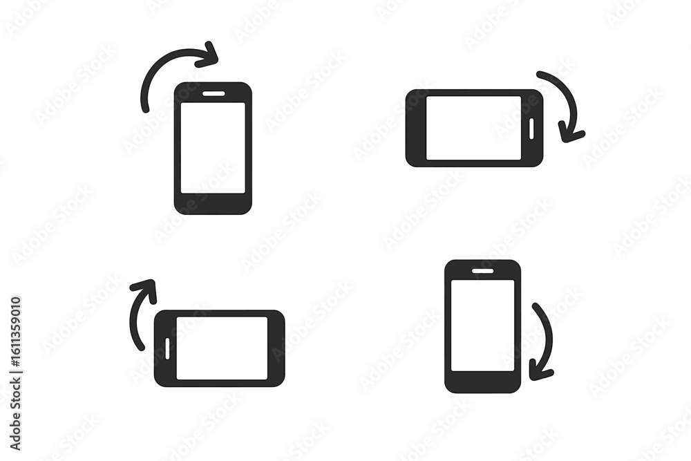 Poster mobile device rotation icon set. smartphone tablet rotate symbols for app ui interface design. portr