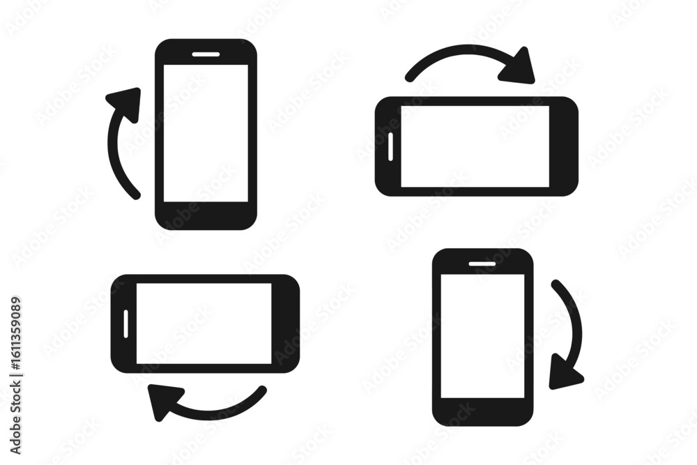 Poster mobile device rotation icon set. smartphone orientation portrait landscape symbols. app interface ui