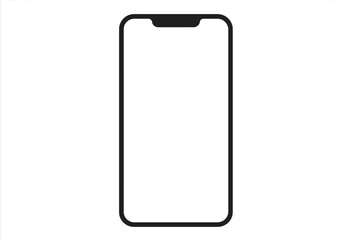 Mobile phone mockup vector template. Smartphone device frame outline. UI UX app presentation design. Black line illustration transparent background PNG vector graphic