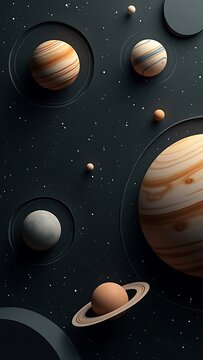 Surreal Minimalist Solar System with Layered Papercut Style Planets