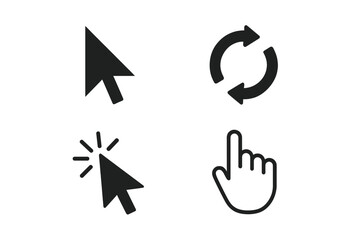 Black mouse cursor pointer set. Click loading arrow hand cursors icon collection for computer mobile app animation UI design. Mouse pointer vector illustration transparent background