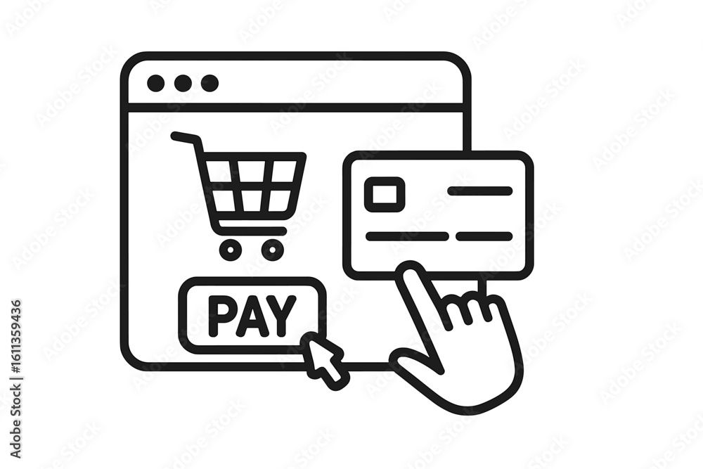 Poster online shopping e-commerce payment process concept. digital purchase transaction checkout. credit ca