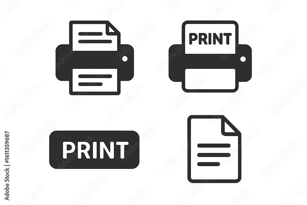 Poster print icon set collection. printer button symbols vector illustration. office document printing icon