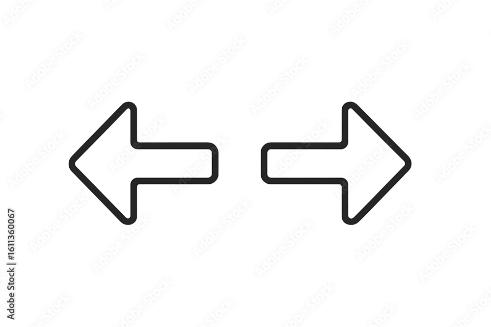 Poster left right arrows outline symbols navigation direction icons. simple line art pointer buttons interf