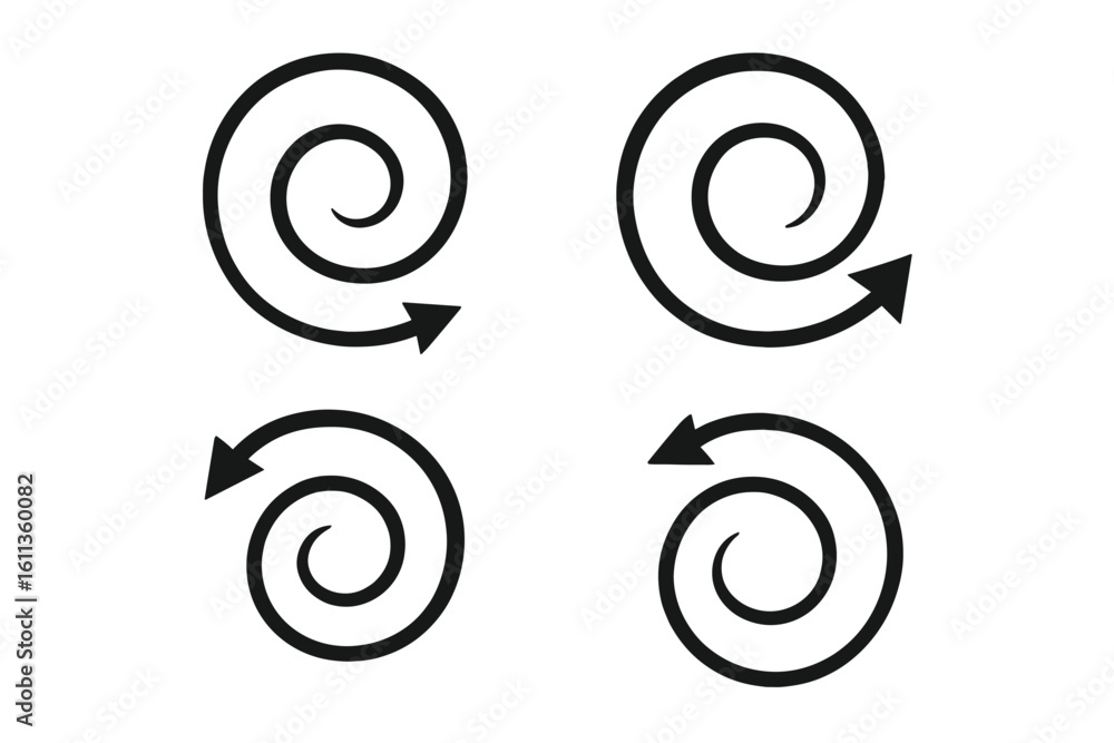 Poster set spiral arrow icons rotation direction movement cycle process flow curved arrows vector design el
