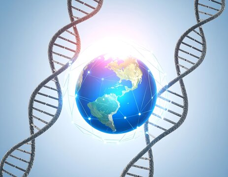 Earth enclosed by DNA strands