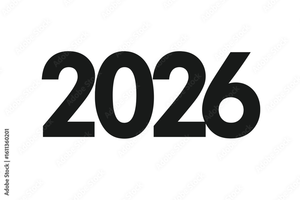 Poster 2026 new year black typography vector text design. bold overlapping numbers transparent background c