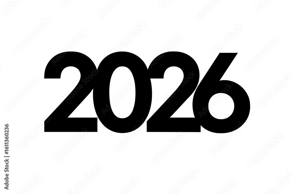 Aufkleber 2026 new year typography design black overlapping numbers text vector element calendar poster banner