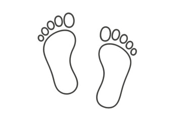 Simple bare foot prints outline vector illustration. Minimalist footstep symbol icon set. Black line footprint graphics for logo design baby walking steps barefoot