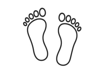 Simple bare footprints outline icon symbol. Black line art foot prints step walking concept. Minimalist vector illustration transparent background graphic design element