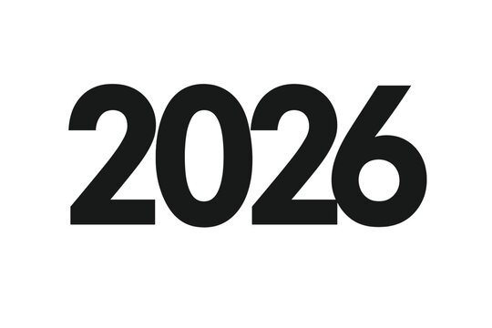 2026 New Year black typography vector text design. Bold overlapping numbers transparent background calendar poster banner website graphic element illustration