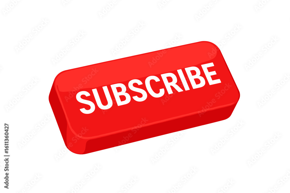Poster red 3d subscribe button icon vector illustration. youtube style subscription call to action ui eleme