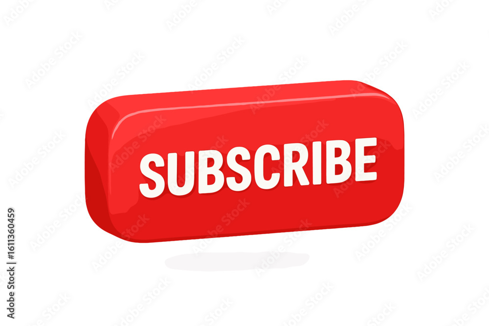 Poster 3d red subscribe button icon with white text vector illustration on transparent background for socia