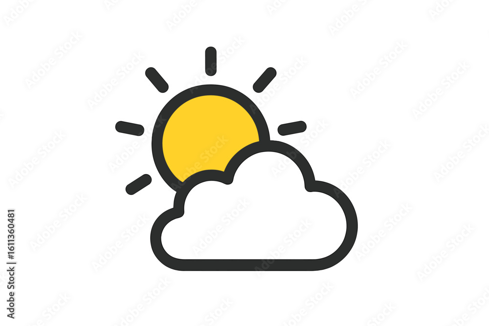 Aufkleber sun behind cloud icon weather symbol partly cloudy day forecast climate meteorology cartoon animatio
