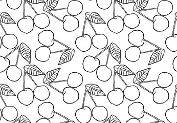 seamless cherry pattern - hand-drawn fruit doodle style