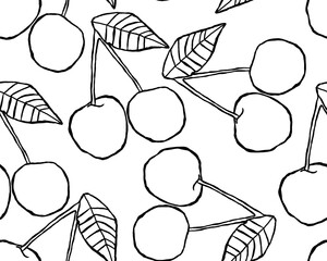 seamless cherry pattern - hand-drawn fruit doodle style