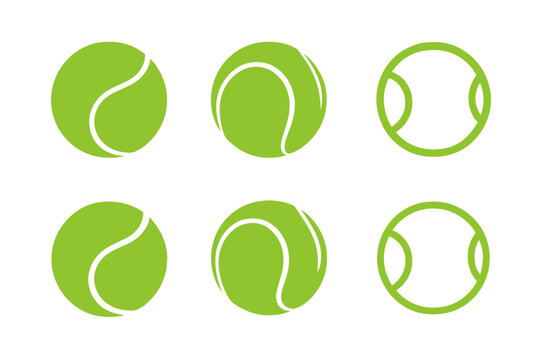 Set of green tennis ball icons in flat and outline styles, isolated sports symbols for game and match design, vector illustration for logo, app, infographic on transparent background