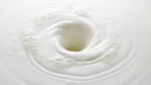 The captivating swirl of pristine white milk creating a mesmerizing vortex, Milk, a fluid white swirling vortex of liquid cream creating rippling patterns