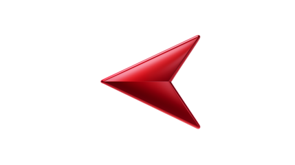 A shiny red triangular arrow pointing left on a solid black background view