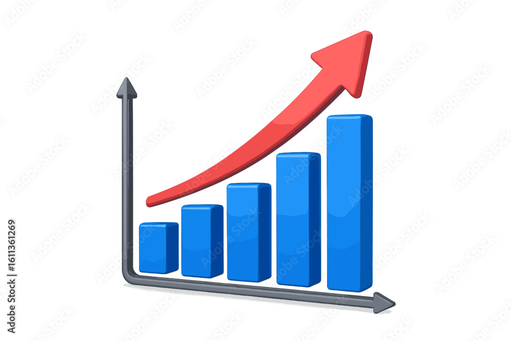 Aufkleber 3d business growth chart upward arrow trend blue bar graph progress success financial data visualiza