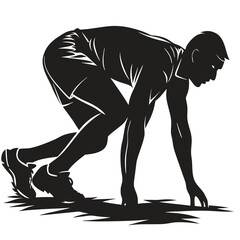 Silhouette of a Runner in Starting Position Ready to Sprint at the Starting Line