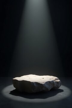 ark minimalist scene with spotlight on a floating stone slab.